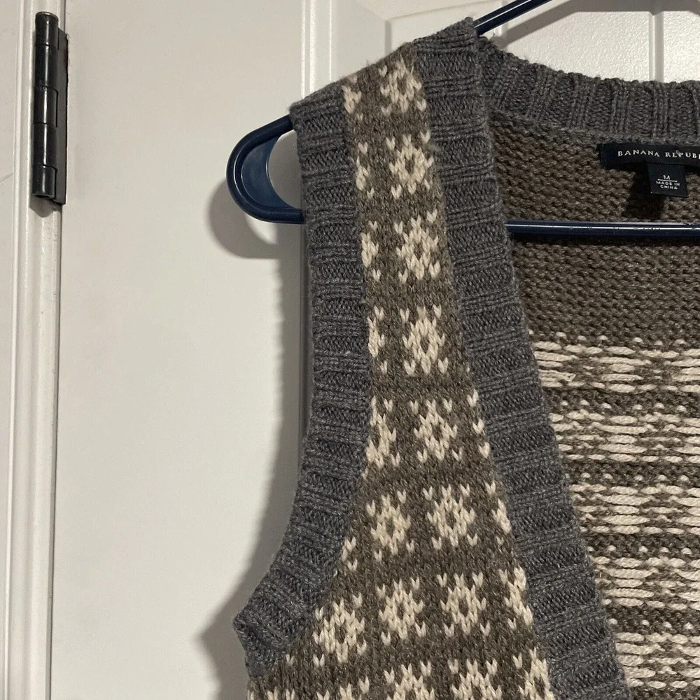 Banana Republic Wool Alpaca Blend Chunky Patterned Sweater Vest M